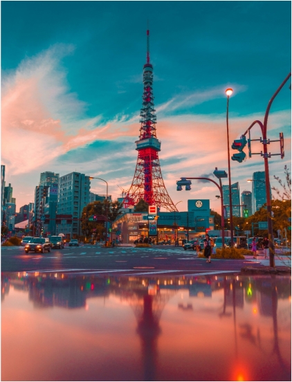 Beautiful views of the city and tower in Japan
